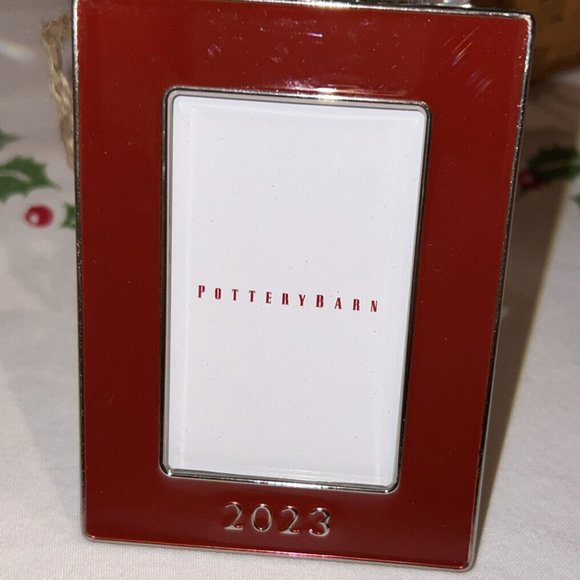 Pottery Barn 2023 Red Rectangle Enamel Frame Christmas Ornament New With Tags - Picture 2 of 5